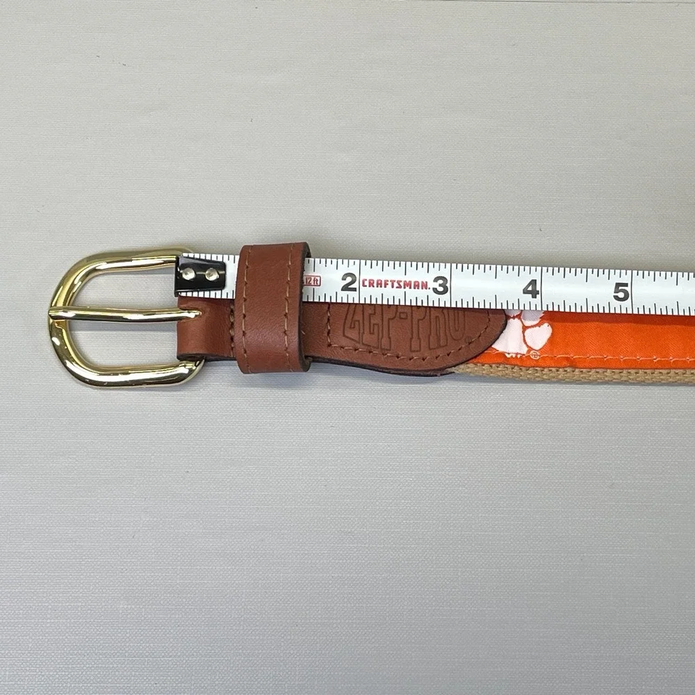 ZEP-PRO Clemson Tigers Belt Mens 34 Fabric Leather Brass NCAA Football - USA